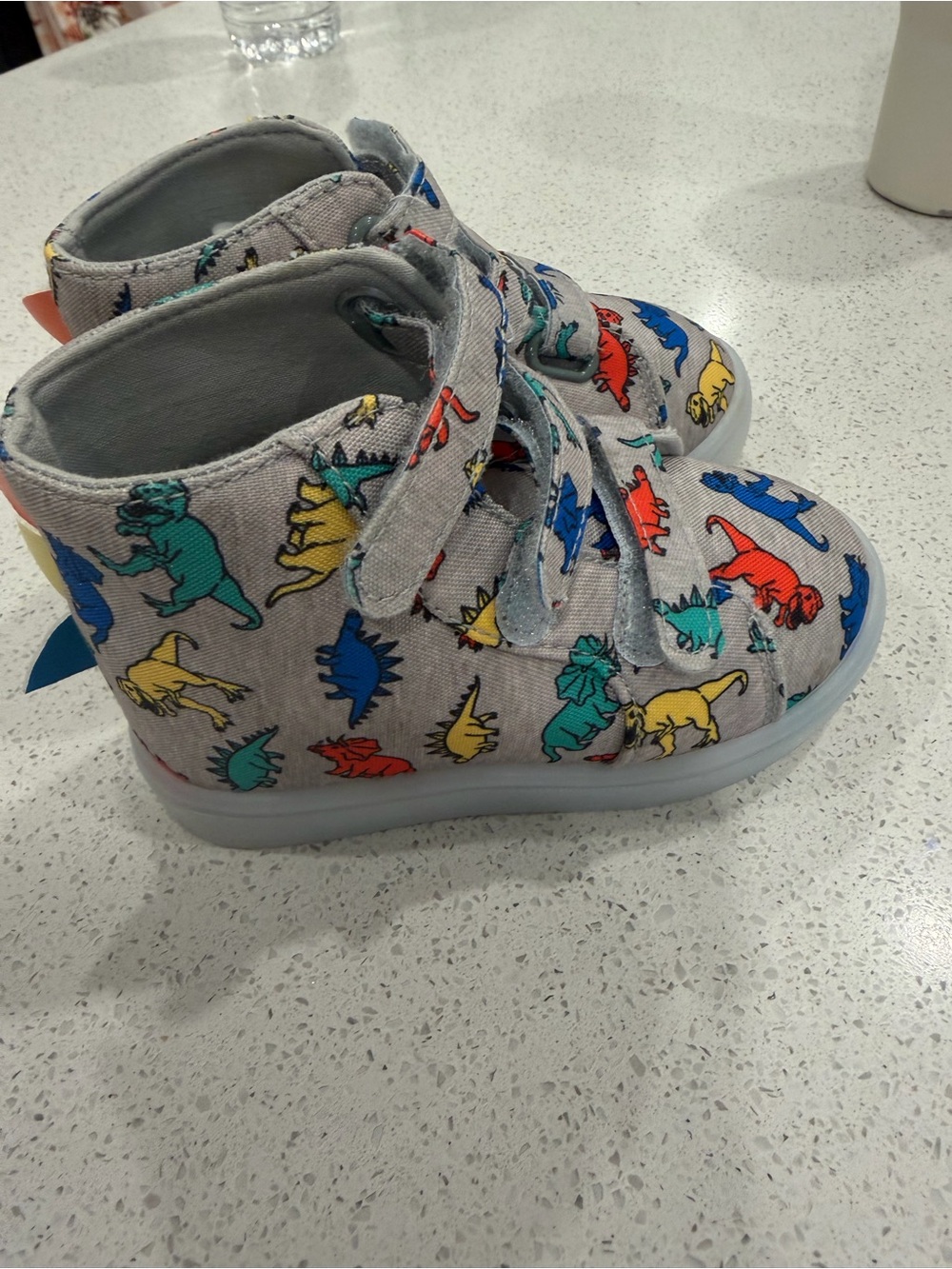 Kids Gray High-Top Sneakers with Colorful Dinosaur Print